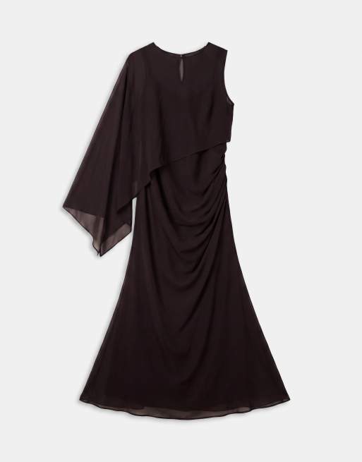 ASOS DESIGN Curve - Robe longue drapée asymétrique à manche chauve-souris - Chocolat foncé, 5 de 8