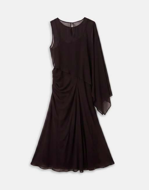 ASOS DESIGN Curve - Robe longue drapée asymétrique à manche chauve-souris - Chocolat foncé, 6 de 8
