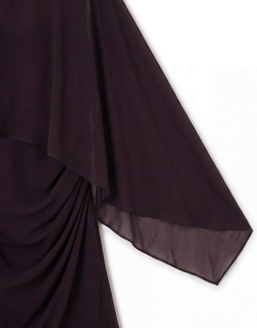 ASOS DESIGN Curve - Robe longue drapée asymétrique à manche chauve-souris - Chocolat foncé, 8 de 8