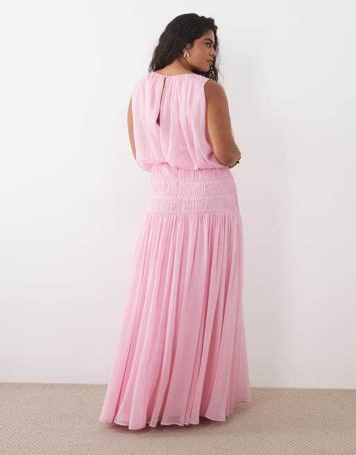 ASOS DESIGN Curve - Robe longue drapée en maille froncée à la taille - Rose, 4 de 4