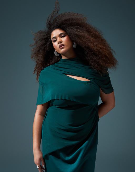 ASOS DESIGN Curve Robe longue drapee en tulle de qualite superieure avec epaulettes Vert foret ASOS