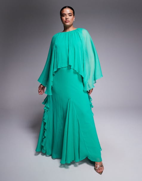 ASOS DESIGN Curve - Robe longue en mousseline avec superposition forme trapèze et volants - Turquoise vif - view 1