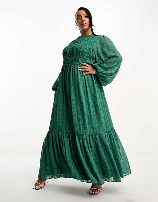 ASOS DESIGN Curve Robe longue en plumetis avec taille a cordons Vert fonce ASOS