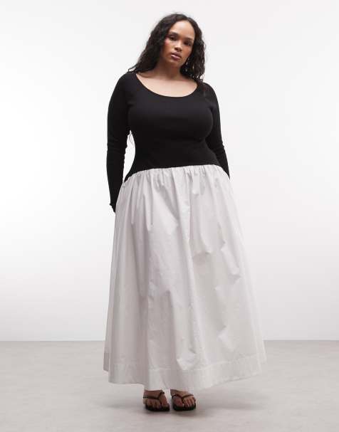 ASOS DESIGN Curve - Robe longue hybride à manches longues et encolure dégagée - Noir et blanc - view 1