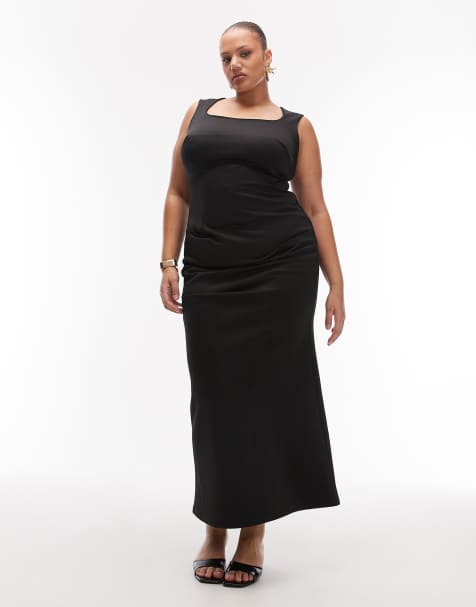 ASOS DESIGN Curve - Robe longue imitation néoprène à encolure dégagée et bretelles - Noir - view 1