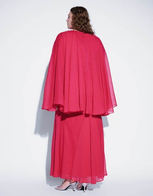 ASOS DESIGN Curve robe longue maxi à manches papillon avec taille froncée en framboise, 3 de 4