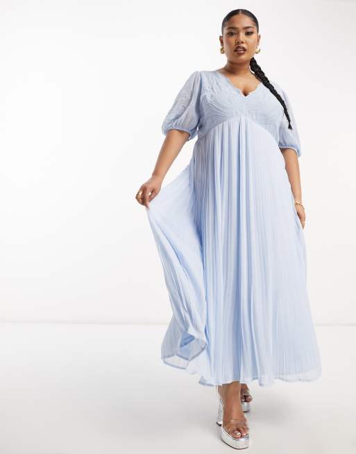 ASOS DESIGN Curve Robe longue pliss e avec broderie blanche