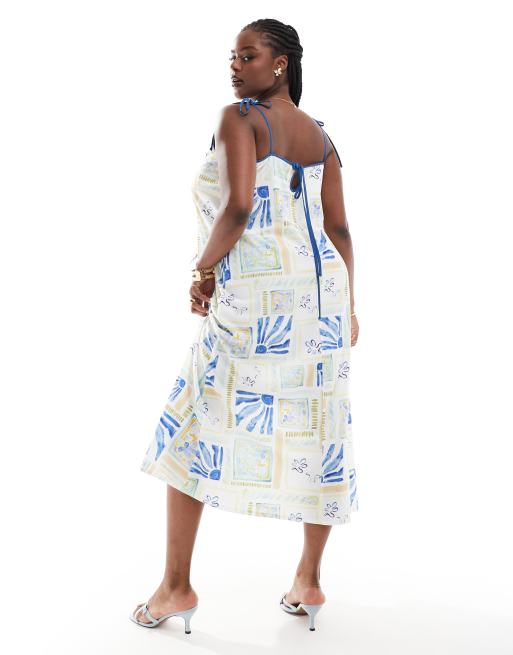 ASOS DESIGN Curve Robe longue trapeze a imprime mosaique estival et bretelles contrastantes ASOS