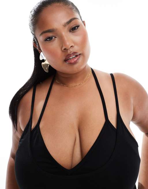 ASOS DESIGN Curve - Robe mi-longue à encolure dégagée et doubles bretelles - Noir, 3 de 4