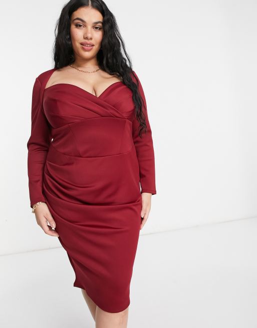 Asos Design Curve Robe Mi Longue A Manches Longues Et Decollete En CÅ