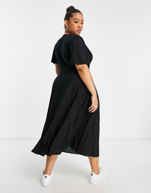 ASOS DESIGN Curve - Robe mi-longue boutonnée plissée à la taille - Noir, 2 de 4