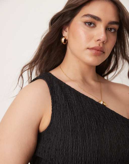 ASOS DESIGN Curve - Robe mi-longue effet froissé à encolure asymétrique - Noir , 2 de 4