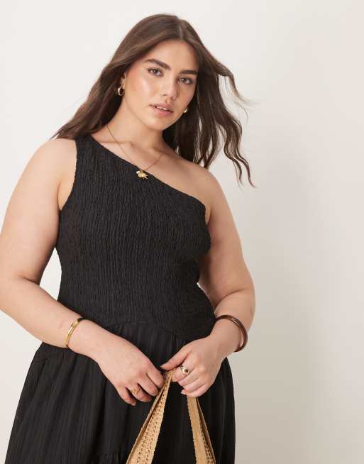 ASOS DESIGN Curve - Robe mi-longue effet froissé à encolure asymétrique - Noir , 4 de 4