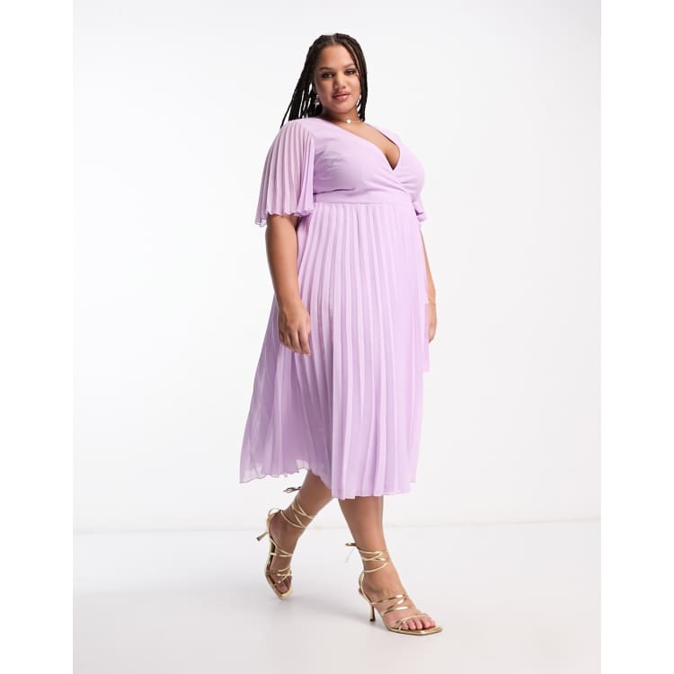 ASOS DESIGN Curve - Robe mi-longue plissée avec manches kimono et liens à  la taille - Exclusivité - Lilas | ASOS