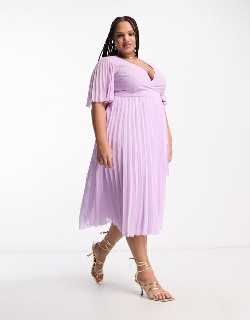 ASOS DESIGN Curve Robe mi longue pliss e avec manches kimono et liens la taille Exclusivit Lilas