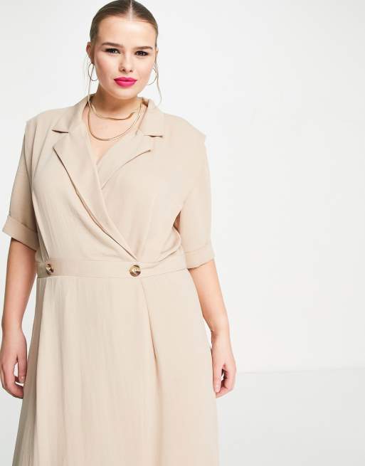 ASOS DESIGN Curve Robe mi longue style smoking cache c ur a epaulettes Taupe