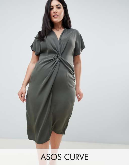 ASOS DESIGN Curve - Robe mi-longue torsadée à manches kimono