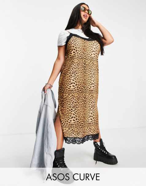 ASOS DESIGN Curve - Robe nuisette 2 en 1 coupe mi-longue à imprimé léopard avec t-shirt blanc - view 1