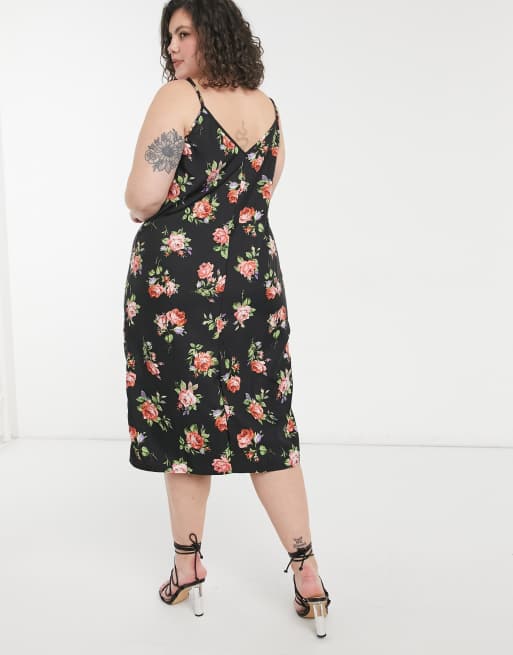 ASOS DESIGN Curve - Robe nuisette caraco mi-longue à imprimé fleuri sur fond noir, 2 de 4