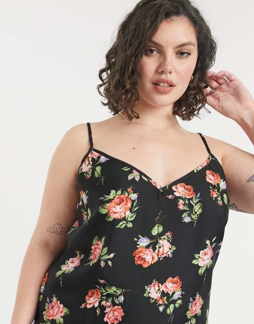 ASOS DESIGN Curve - Robe nuisette caraco mi-longue à imprimé fleuri sur fond noir, 3 de 4