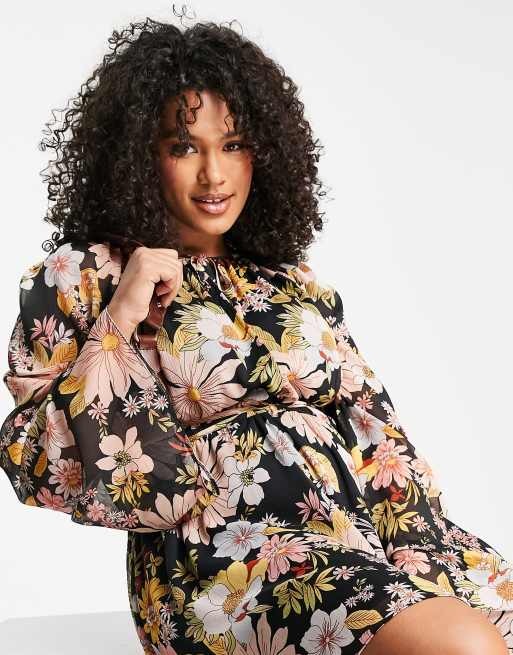 ASOS DESIGN Curve - Robe patineuse courte à fleurs rétro avec fente goutte d'eau sur le devant et ceinture, 4 de 4