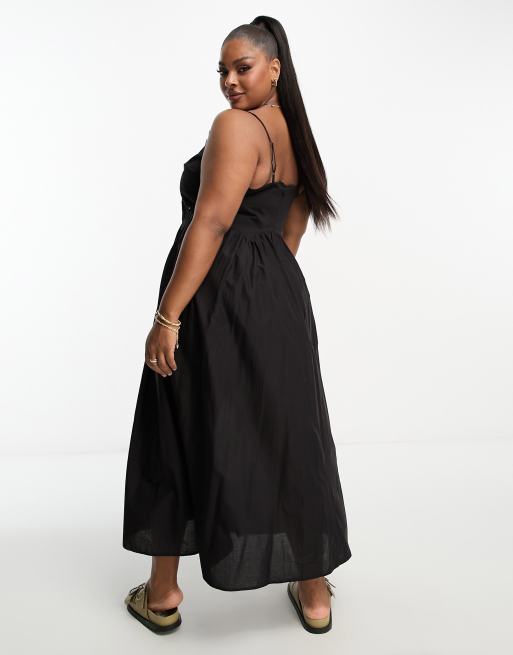 ASOS DESIGN Curve Robe patineuse mi longue a details ajoures Noir ASOS