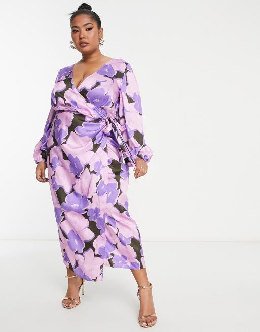 ASOS DESIGN Curve Robe portefeuille mi longue a fleurs oversize ASOS