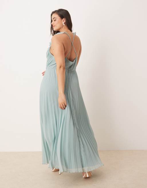 ASOS DESIGN Curve - Robe portefeuille mi-longue à plis et volants - Vert sauge, 4 de 4