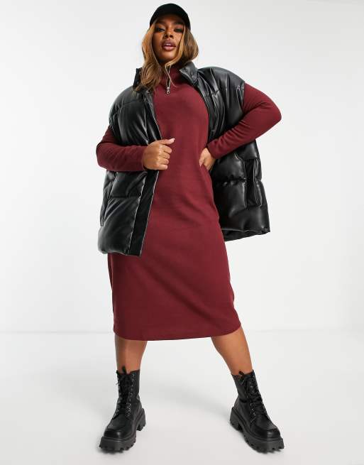 ASOS DESIGN Curve Robe pull mi longue style polo ultra douce avec fermeture eclair sur le devant Merlot