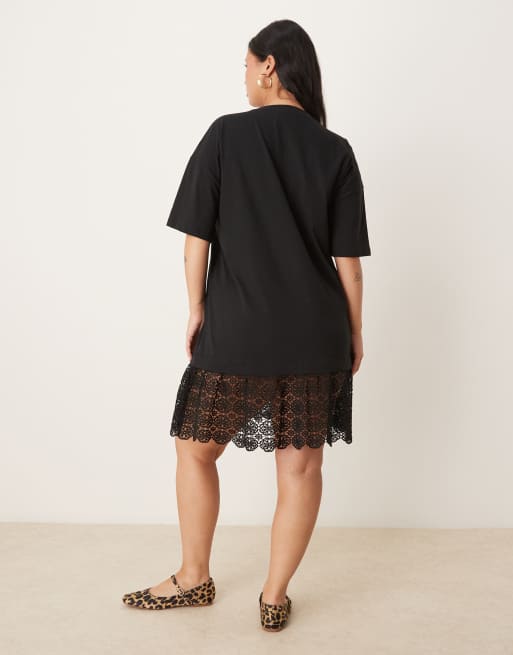 ASOS DESIGN Curve - Robe t-shirt courte avec encolure dégagée et ourlet bordé de dentelle, 3 de 4