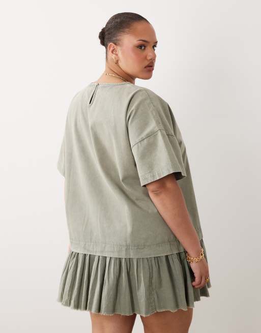 ASOS DESIGN Curve - Robe t-shirt courte hybride - Olive délavé, 4 de 4