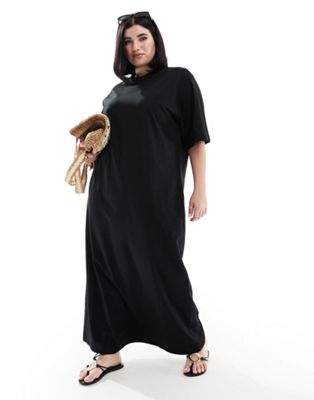 ASOS DESIGN Curve oversized midaxi t-shirt dress in black  - ASOS Price Checker