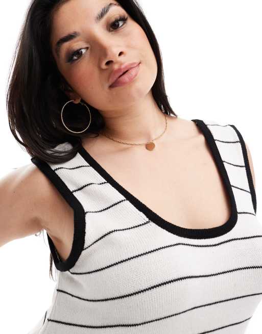 ASOS DESIGN Curve - Robe trapèze courte en maille avec encolure à liseré - Noir et blanc, 4 de 4