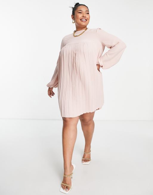 ASOS DESIGN Curve - Robe trapèze courte plissée à col montant - Blush, 3 de 4