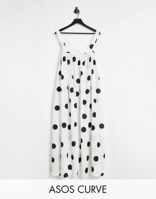 ASOS DESIGN Curve - Robe trapèze longue à gros pois - Noir et blanc