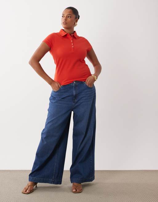 ASOS DESIGN Curve – Röd, krympt pikétröja, 2 av 4