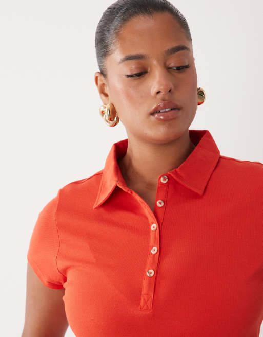 ASOS DESIGN Curve – Röd, krympt pikétröja, 3 av 4