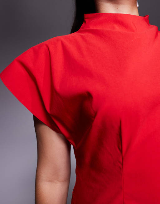ASOS DESIGN Curve – Röd miniklänning i bengalin med hög krage och slits, 4 av 4