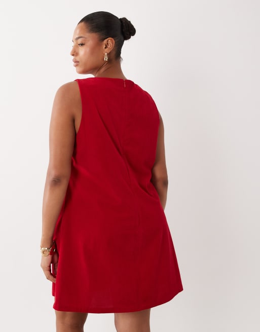 ASOS DESIGN Curve – Röd miniklänning i manchester med båtringning och nyckelhålsöppning, 4 av 4