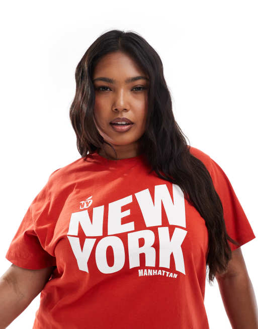 ASOS DESIGN Curve – Röd t-shirt med normal passform och New York-tryck, 3 av 4
