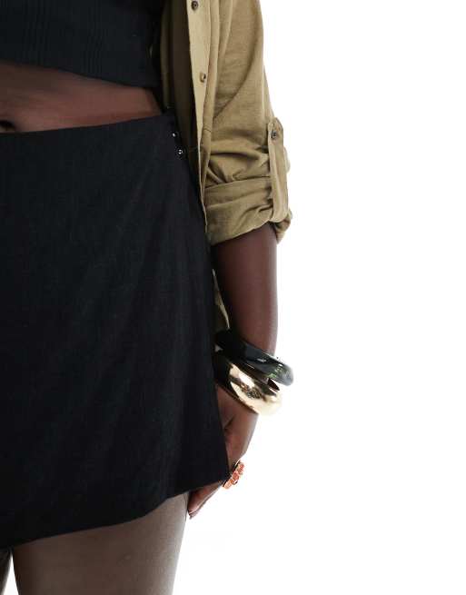 ASOS DESIGN Curve - Rokje met linnenlook en overslag in zwart, 2 van 5