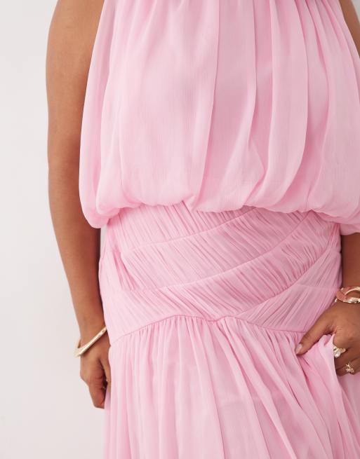 ASOS DESIGN Curve – Rosa, draperad maxiklänning med rynkad midja, 3 av 4