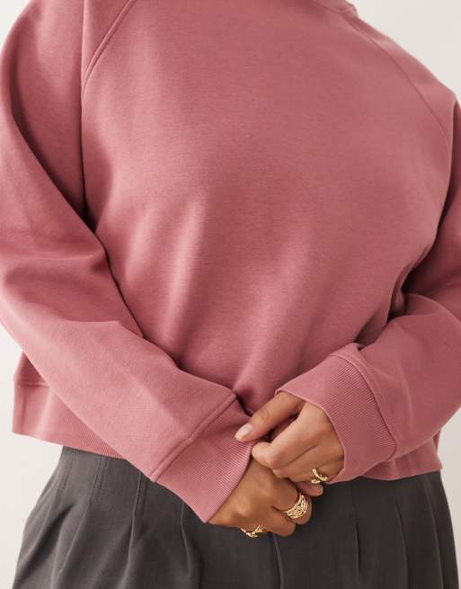 ASOS DESIGN Curve - Rosa oversized sweatshirt med børstet inderside og raglandetaljer, 3 af 4