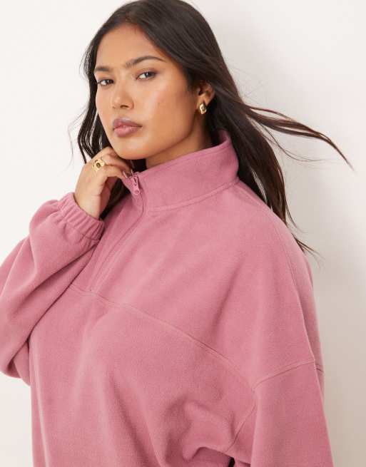 ASOS DESIGN Curve - Rosa polar-fleece med halv lynlås i halsen, 2 af 4