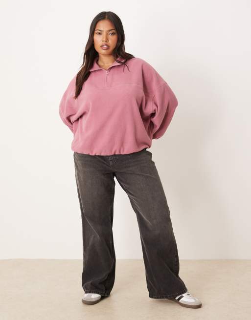 ASOS DESIGN Curve - Rosa polar-fleece med halv lynlås i halsen, 3 af 4