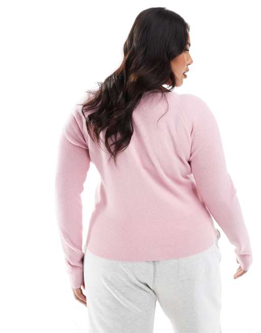 ASOS DESIGN Curve – Rosa, ribbad, figurnära kofta, 2 av 4