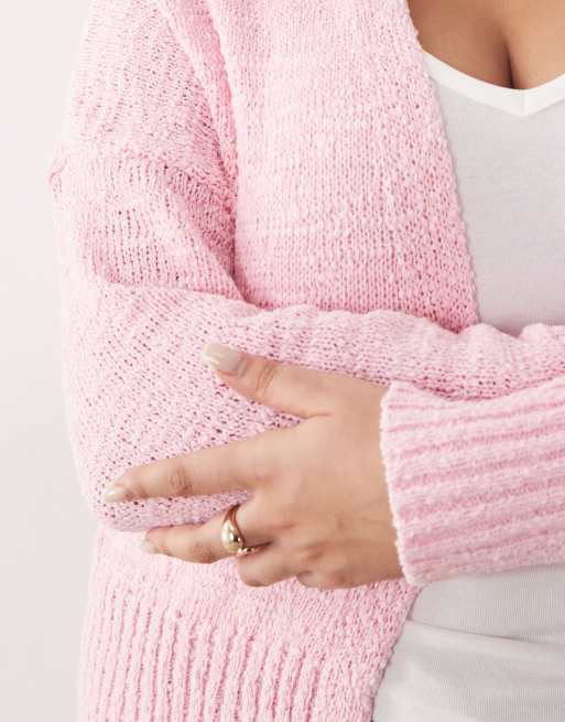 ASOS DESIGN Curve – Rosa, slubvävd kofta utan knäppning, 4 av 4