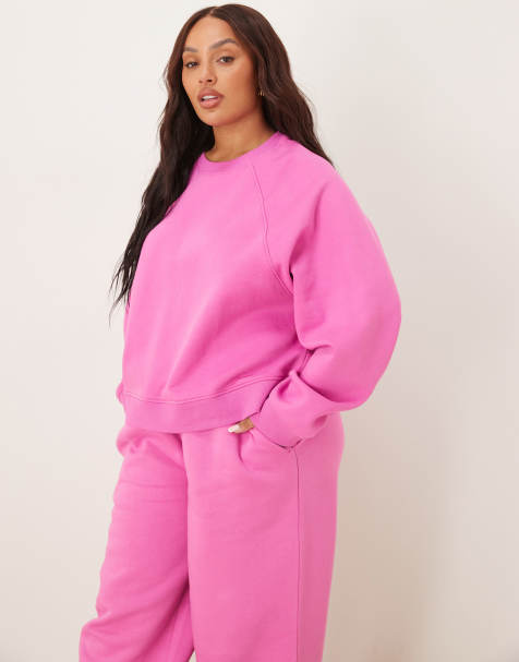 ASOS DESIGN Curve – Rosa sweatshirt i oversize med raglanärmar och borstad finish - view 1