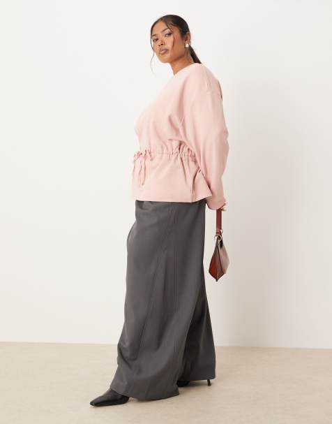 ASOS DESIGN Curve – Rosa sweatshirt med rynkad rosett - view 1