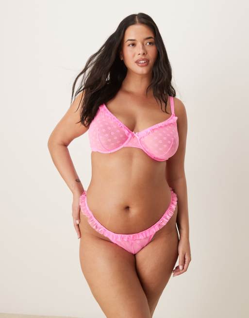 ASOS DESIGN Curve Rosalie lace thong with floral trim in lilac